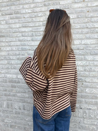 Striped Long Sleeve Top / Brown-Beige