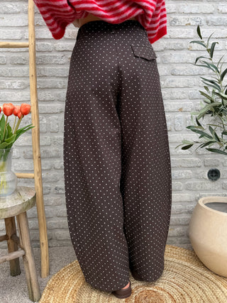 Polka Dot Barrel Pants / Brown-White
