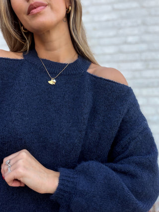 Split Shoulder Knit / Navy Blue