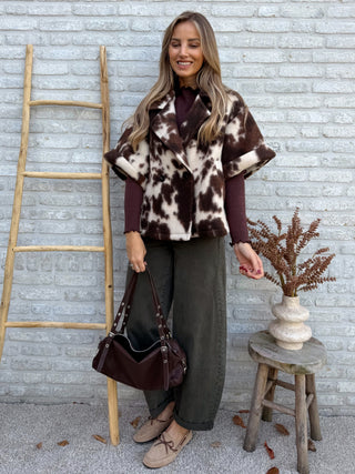 Cow Print Shoulder Vest / Brown