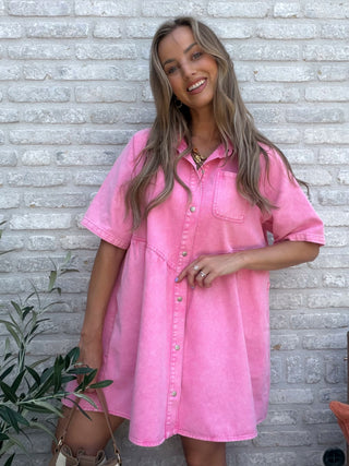 Sunset Denim Dress / Pink