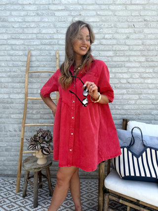 Sunset Denim Dress / Red