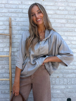 Satin Bomber Jacket / Grey