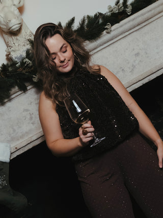 Sequin Bow Top / Brown