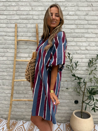 Stripe Midi Dress / Blue-Bordeaux