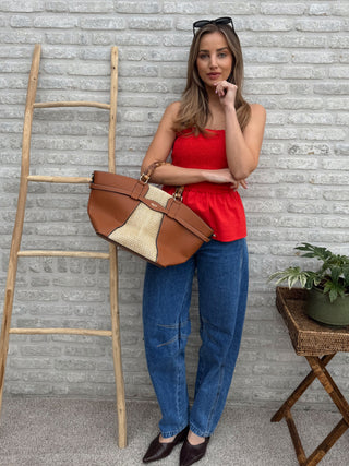 Smocked Peplum Top / Red