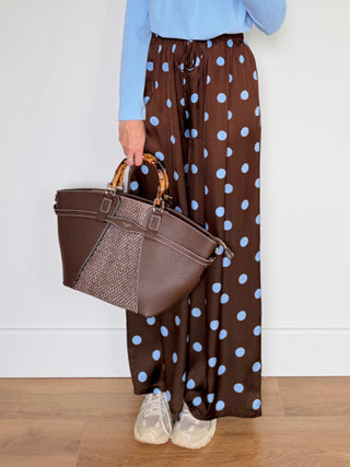 Satin Polka Dot Pants / Brown-Blue