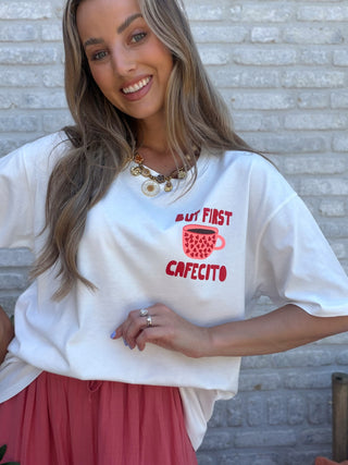 Cafecito Graphic Tee / White-Pink