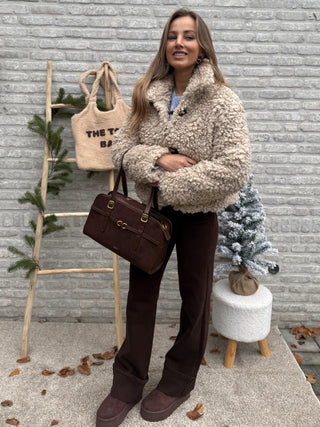 Cream Curly Teddy Jacket / Beige