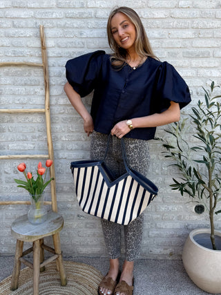 Puff Sleeve Top / Marine Blue