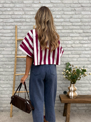 Cotton Stripe Shirt / Bordeaux-White
