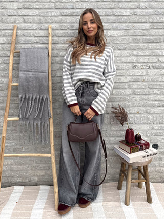 Soft Stripes Knit / Grey-Bordeaux