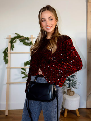 Sequin Sparkle Blouse / Burgundy