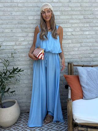 Plissé Two-Piece Wide Leg / Blue
