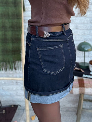 Denim Mini Skirt / Dark Blue