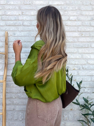 Satin Bomber Jacket / Olive Green