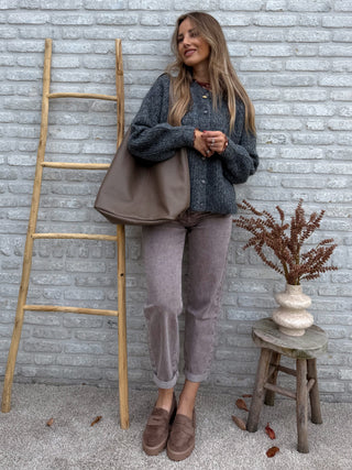 Washed Mom Jeans / Taupe