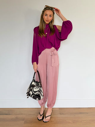 Satin Elastic Cuff Pants / Old Rose