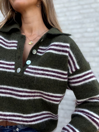 Buttoned Polo Knit / Khaki-Purple