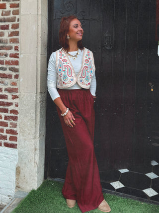 High-Waist Loose Pants / Burgundy