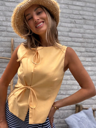 Sunny Linen Tie Top / Yellow