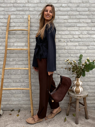 Pinstripe Tie Blouse / Blue