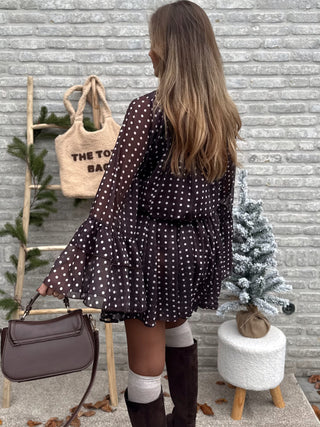 Polka Dot Chiffon Dress / Brown