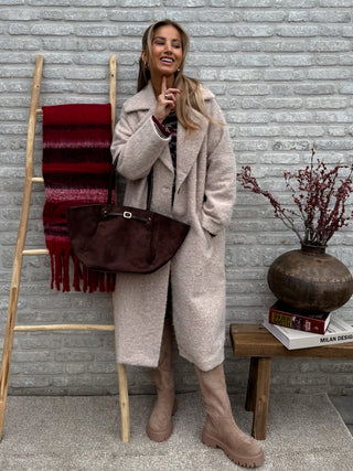Soft Teddy Longline Coat / Beige