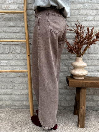 Washed Barrel Jeans / Taupe