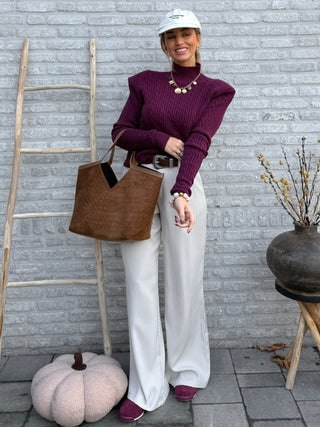 Padded Shoulder Cable Knit / Bordeaux