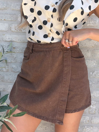 Denim Basic Skort / Brown