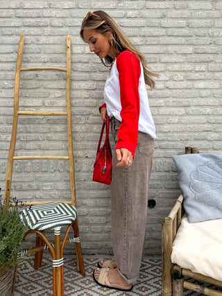 Longsleeve Baseball Shirt / White-Red