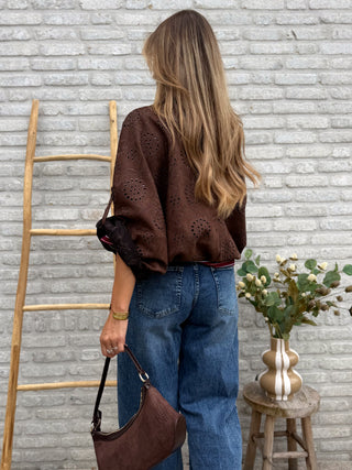 Broderie Oversized Jacket / Dark Brown
