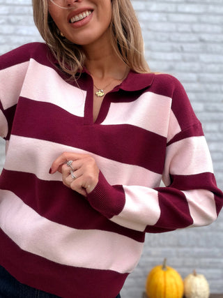 Striped Polo Knit / Bordeaux-Pink