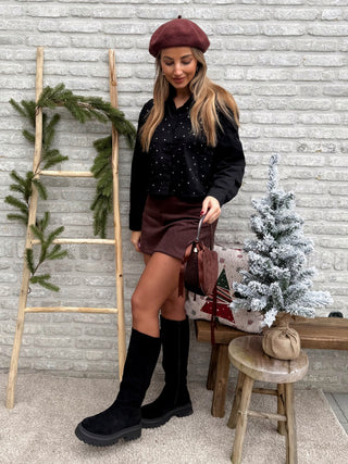 Cropped Sequin Chemise / Black