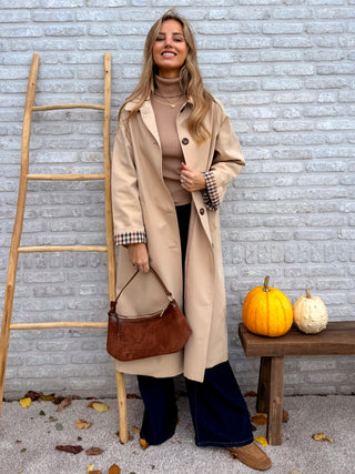 Brown Check Lined Coat / Beige