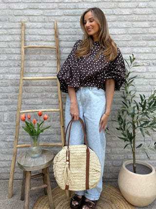 Boho Straw Round Bag / Beige