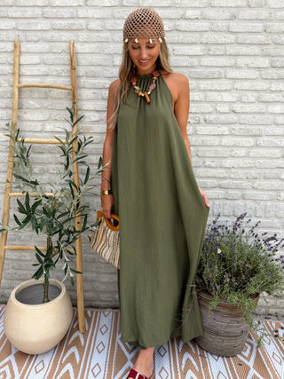 Sparkle Halter Maxi Dress / Khaki
