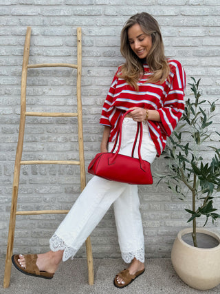 Open Back Striped Blouse / Red-White