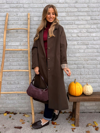 Brown Check Lined Coat / Brown