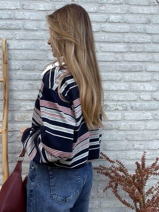 Retro Stripe Polo / Dark Blue-Bordeaux