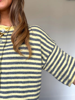 Striped Knit Cardigan / Yellow-Grey