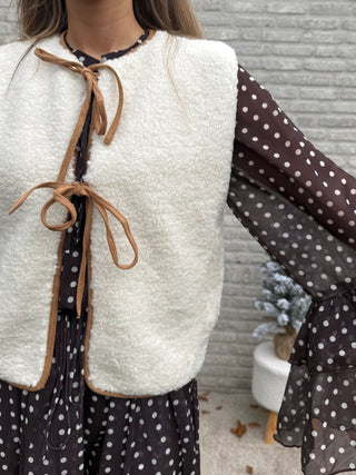 Sherpa Tie Vest / White-Camel