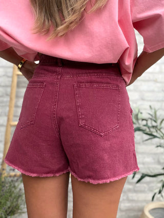 Heart Denim Shorts / Bordeaux