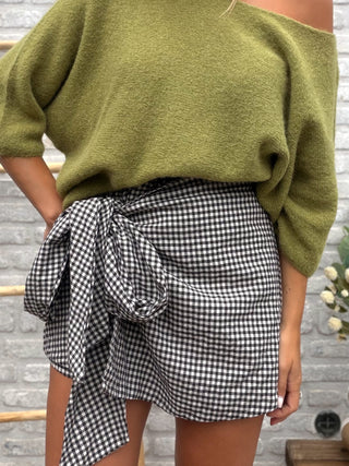 Gingham Wrap Skort / Black