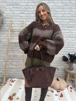 Striped Ruffle Knit / Taupe-Brown