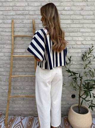 Cotton Stripe Shirt / Blue-White