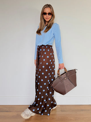 Satin Polka Dot Pants / Brown-Blue