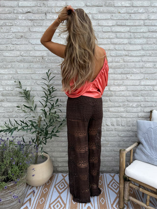 Boho Crochet Pants / Brown