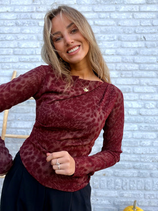 Leopard Mesh Top / Bordeaux